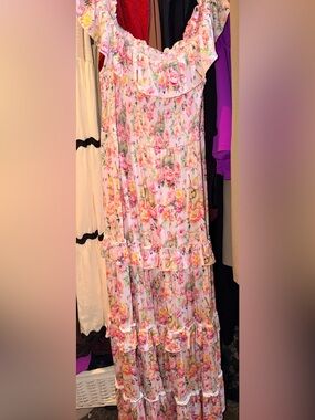 BUMS&Roses Floral bunny 🐰 Ruffled Maxi Dress in Pink